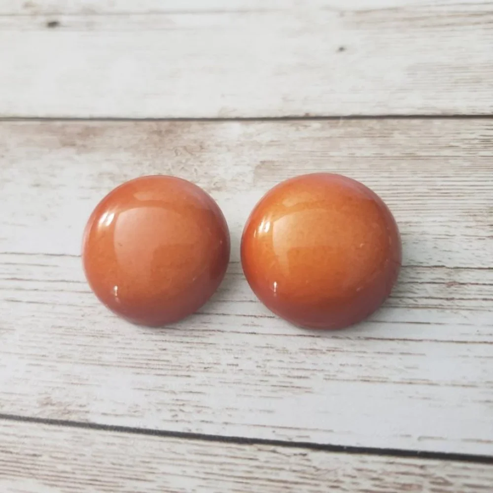 Vintage Clip On Earrings - Burnt Orange Domed Circle 7/8"